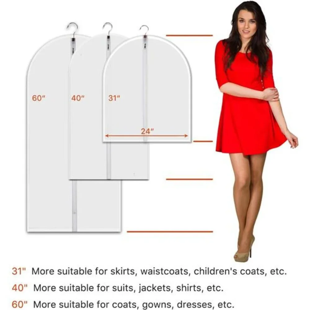 Hanging Garment Bags 7 Piece Set - 60 Inch Translucent Dust Proof Clothes Bag
